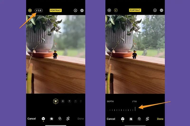 ويمكنك رؤية خلفية هذه الصور تتغير في أثناء ضبط هذا التأثير. صورة الشاشة: شركة آبل، ديبي وولف
