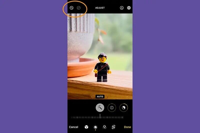 على الأرجح أن رموز التراجع والاسترجاع في البرامج الأخرى مألوفة بالنسبة لك، وهي نفسها في معدّل الصور. صورة الشاشة: شركة آبل، ديبي وولف