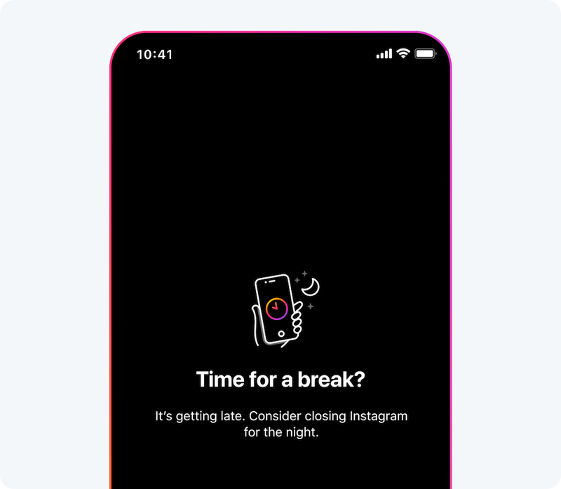 من المتوقع أن يبدأ المستخدمون المراهقون برؤية "المنبهات التحفيزية الليلية" بعد الساعة العاشرة مساءً. حقوق الصورة: شركة ميتا