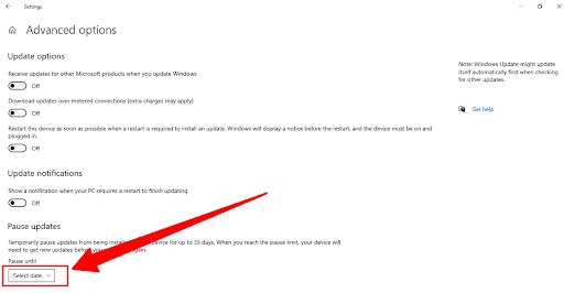 الإيقاف المؤقت لتحديثات ويندوز 10